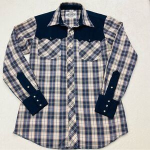 THE DENVER SHIRT Mens Western Navy & Ivory Plaid Long Sleeve Button Down Shirt